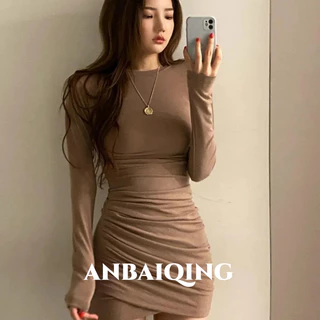 ANBAIQING váy Đầm váy nữ body đầm Đơn giản thời trang Phong cách Hàn Phong WLQ23A0MFR 21Z240520