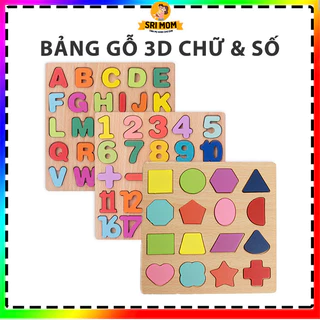 Bảng Xếp Hình 3D Gỗ Nổi Chữ Và Số Cho Bé, Kích Thước 20x20cm, Đồ Chơi Giáo Dục Sớm Giúp Bé Phát Triển, Puzzle Montessori