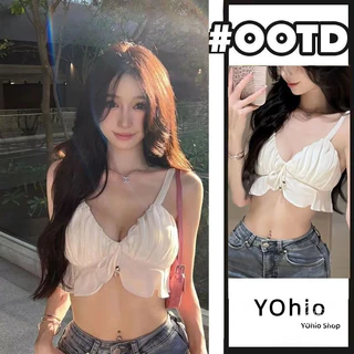 Áo Croptop cổ chữ V ren trắng gợi cảm mùa hè dành cho nữ