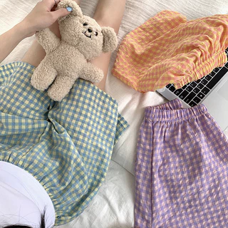Quần Short Nhà Mùa Hè Nữ Eo Cao Giảm Béo Quần Ống Rộng Thể Thao Thường Ngày Đa Năng Quần Mỏng Rời Kẻ Sọc Pyjama Quần