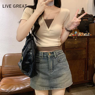 Áo thun nữ LIVE GREAT Dễ thương phong cách Hàn Quốc màu trơn dành cho học sinh (260g Cotton nguyên chất cao cấp)