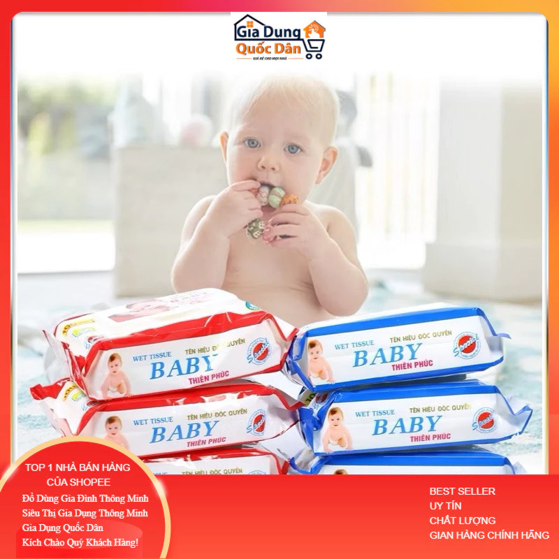 Thùng 24 gói Khăn ướt Baby Thiên Phúc, không mùi Chính Hãng ND999