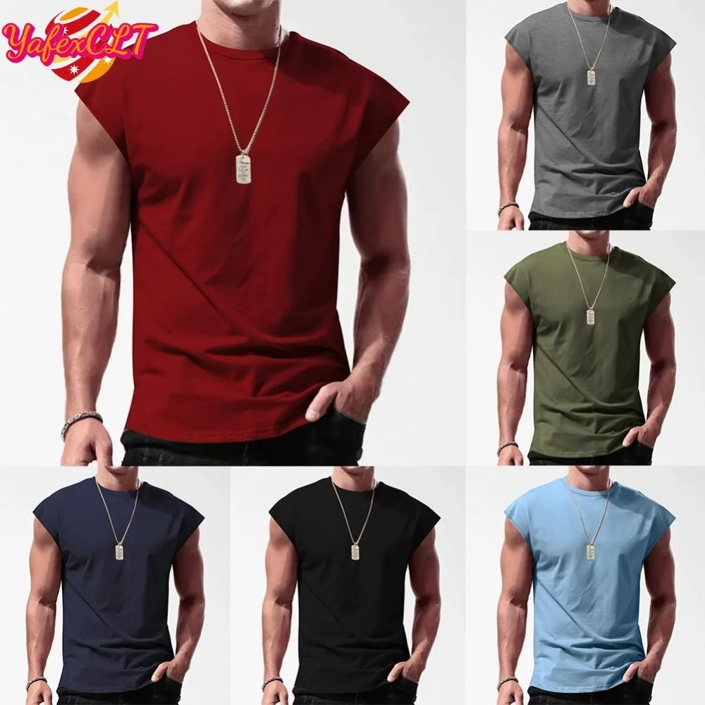 <YAFEXCLT>Summer Men's Sleeveless Solid Vest Top Fitness Sports Workout Gym Muscle T Shirt