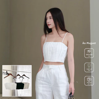 Áo hai dây croptop Muguet chất liệu linen 2 màu trắng, đen | the tendy