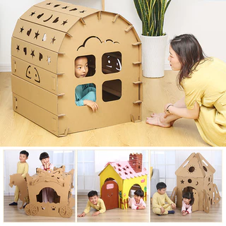 Children's HandmadediyCarton Toy Cardboard Small House Castle Paper Shell Making Kindergarten Parent-Child Interactive Cardboard OHJA