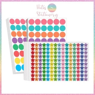 Set 10 tờ sticker chấm tròn, ngôi sao mặt cười nhãn dán khen thưởng học sinh