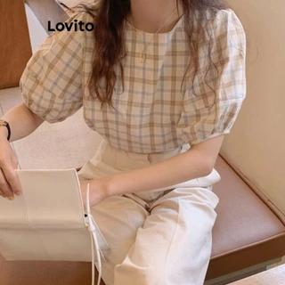 Lovito Áo kiểu hình học Gingham thường ngày cho nữ LNE56357