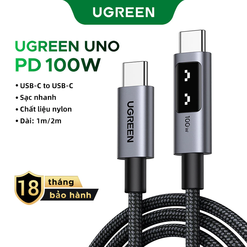 Cáp sạc nhanh UGREEN Uno 100W Type C E-Marker cho iPhone 16 Pro Max cho iPhone 15 Series Samsung S25 Ultra