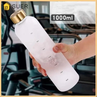 Cốc uống nước có tỷ lệ thời gian SUENIN, Chai nước 1000ml chống rò rỉ, Cốc nước bằng nhựa chịu nhiệt độ cao nhẹ di động