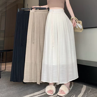 Real Shot 2024 Phong Cách Quốc Gia Vải Lanh Cotton Co Giãn Cao Cấp Thiết Kế Niche Quần Thường Ngày Tính Khí Drape Nổi Hakama Nữ ZXES