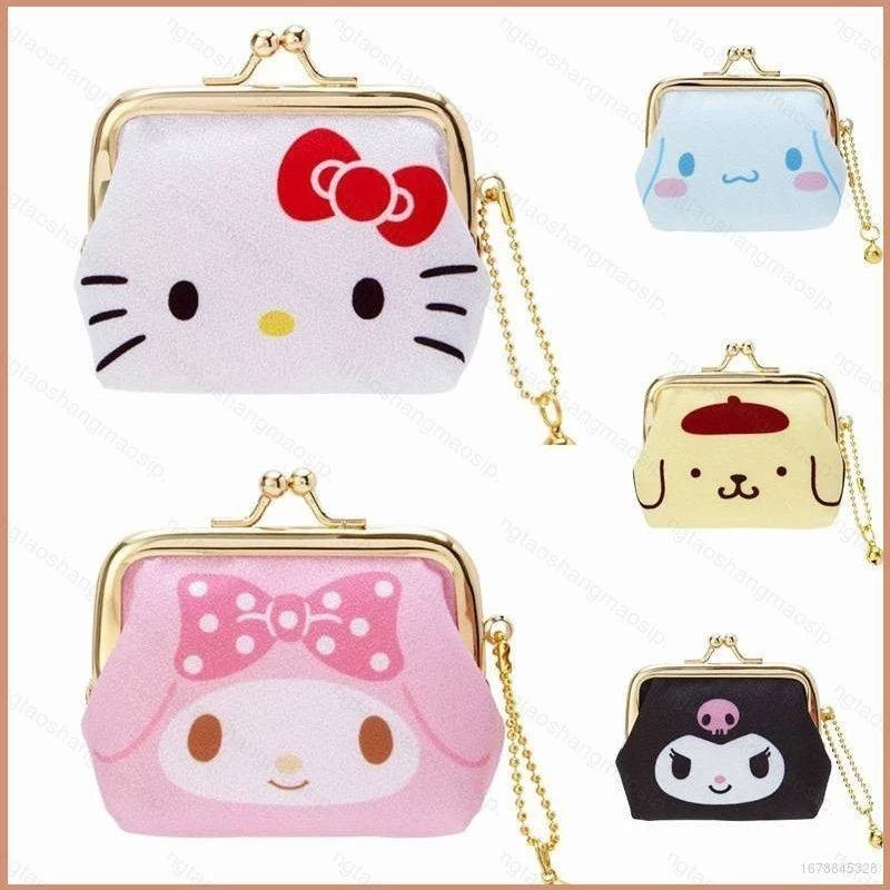 Sanrio HelloKitty mymelody Kuromi Quế Pompom Purin Cô gái trái tim cá tính dễ thương ví đựng tiền xu vải mặt dây chuyền mềm mại