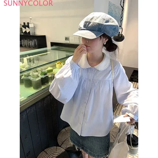 SUNNYCOLOR Áo Sơ Mi áo sơ mi nữ áo kiểu hàn quốc độc đáo rực rỡ dramatic nhí nhảnh WCS2440FKP 15Z240411