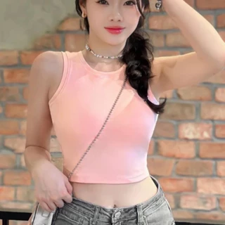 Áo croptop, Áo ba lỗ nữ phông trơn dáng ôm co dãn phong cách mùa hè năng động