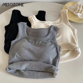 Metozone Tank top có đệm đáy cổ tròn màu trơn