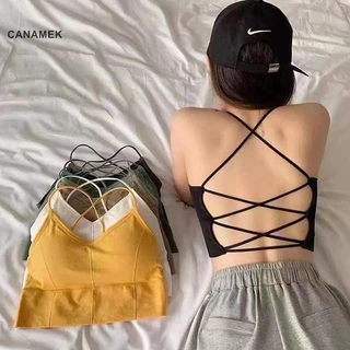 Canamek Nữ Dây Đeo Chéo Thể Thao Áo Ngực Top Nữ Push Up Áo Ngực Thể Thao Yoga Tập Gym Crop Top Brassiere Thể Dục Áo Ngực Thể Thao Áo Ngực Thoáng Khí Mới