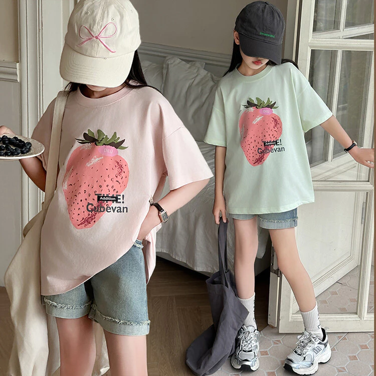 Thời Trang Trẻ Em Quần Áo Bé Gái Phù Hợp Với Mùa Hè Phong Cách Mới Áo Thun Denim Quần Short Hai Mảnh Phù Hợp Với