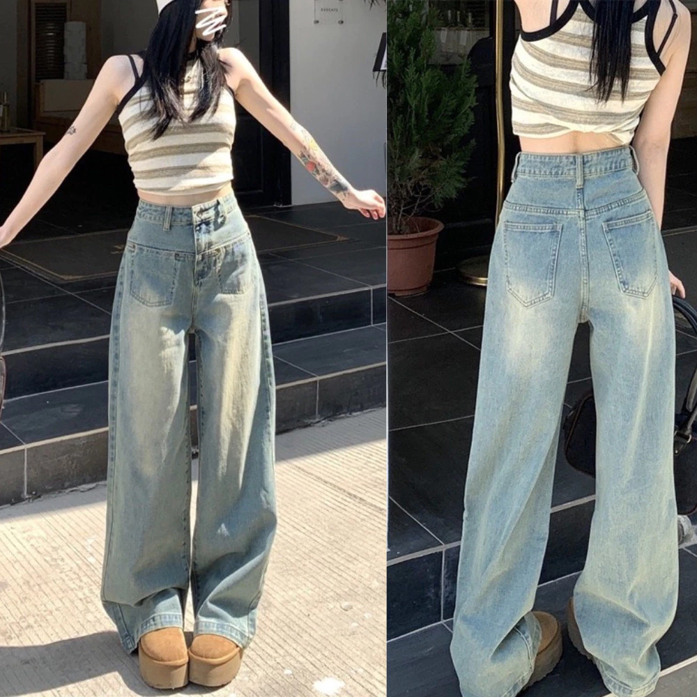 Quần suông lưng cao chất Jeans kiểu dáng hàn quốc, quần bò li chéo sành điệu co giãn mã QS07