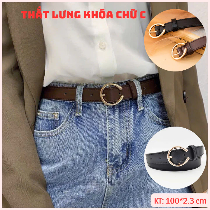 Thắt lưng nam nữ khóa C, dây nịt cho quần jean, quần vải, chân váy thời trang Hàn Quốc OLL364