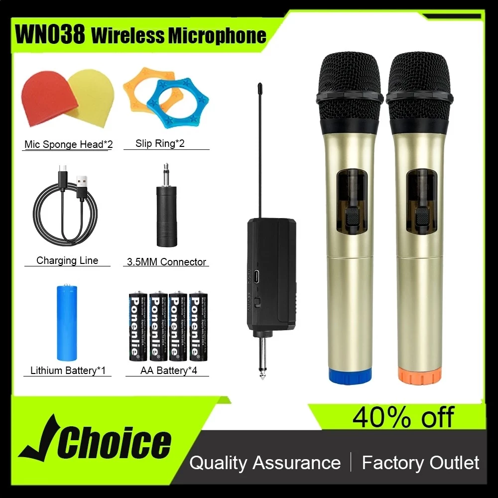 Micro không dây WN043 2 kênh UHF tần số cố định cầm tay Micphone Tiệc Karaoke Chuyên nghiệp Nhà thờ Chương trình Họp