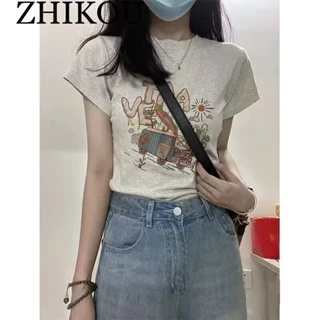 ZHIKOU áo phông áo thun nữ croptop baby tee xu hướng Minimalist Xu hướng WTX2451S1H 23Z240603