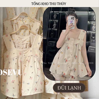 ĐŨI LẠNH MỀM [HÀNG LOẠI 1] Bộ ngủ nữ, Pijama cổ ren vuôngp mềm mát