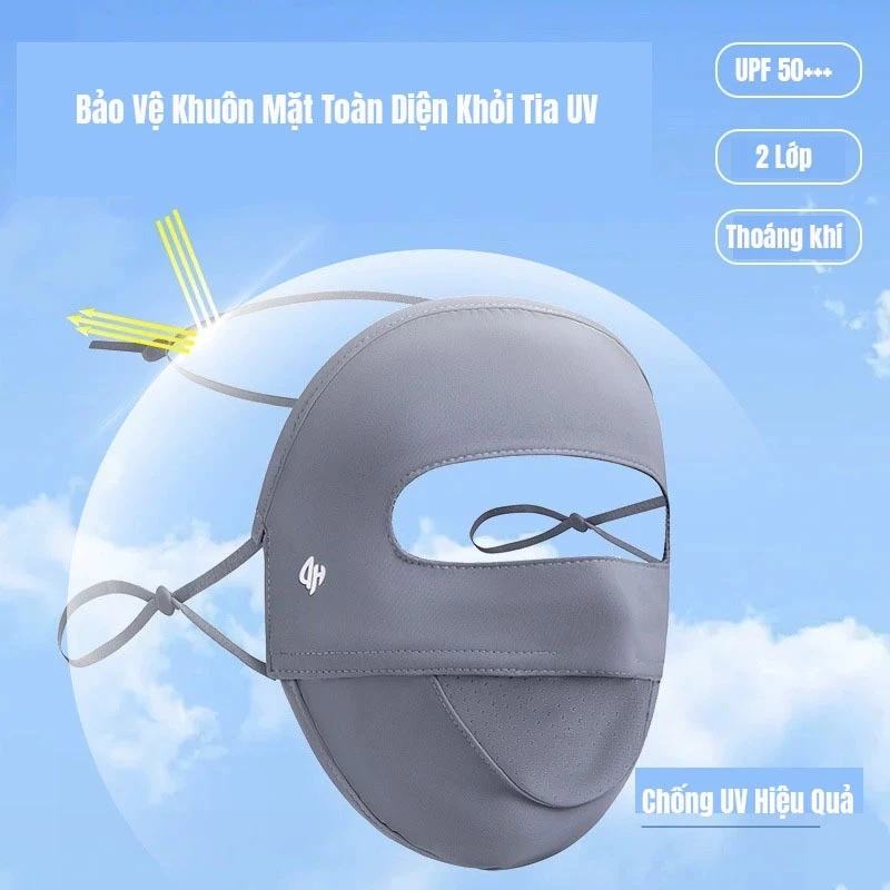 Khẩu Trang Chống Nắng Toàn Mặt 2 Lớp UPF50+Bảo Vệ Da Mặt Toàn Diện Thoáng Khí, Dây Đeo Chắc Chắn Dễ Điều Chỉnh
