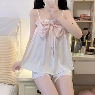 Mùa Hè Nguyên Chất Desire Phong Cách Nơ Sling Bộ Đồ Ngủ Nữ Băng Lụa Gợi Cảm Ngọt Ngào Mỏng Lụa Ký Túc Xá Homewear Phù Hợp Với