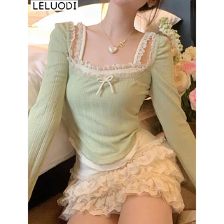 LELUODI áo phông áo thun nữ croptop baby tee Casual Thời trang Fashion Vintage WTX2420AMM 17Z240426