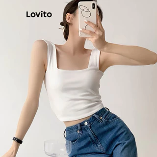 Lovito Áo ba lỗ có cấu trúc trơn thông thường dành cho nữ LNE59156