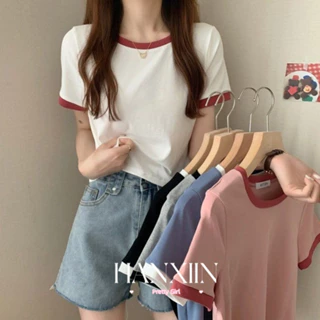 HANXIN áo phông áo thun nữ croptop baby tee Korean Vintage Hàn Phong Cổ điển WTX2440BH9 19Z240507