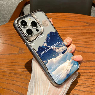 Tương thích cho iphone 11 12 13 14 15 max pro plus Họa tiết Snow Mountain trong suốt acrylic tpu Mạ điện cạnh Armor Vỏ điện thoại