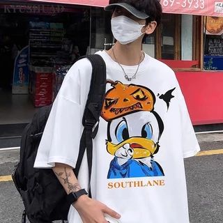 Kyushuad nam ngắn tay Mỹ retro hoạt hình graffiti oversize hợp thời trang dáng rộng áo thun thông thường