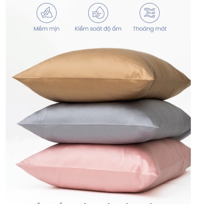 Vỏ Gối Nằm Cotton Lụa Tencel 40s Cao Cấp Màu Basic size 50x70 cm Dễ Dàng Sử Dụng