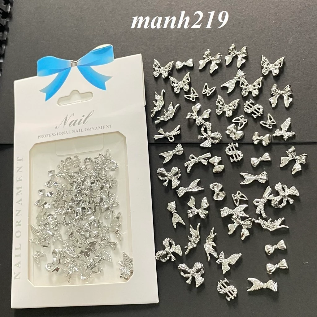 Set charm mix nơ bướm kim loại đính móng trang trí Phụ Kiện nail - manh219