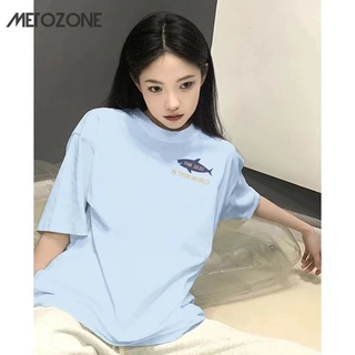 Áo thun Cotton METOZONE tay ngắn dáng rộng đa năng dành cho nữ