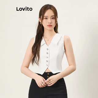 Lovito Áo ba lỗ phía trước có nút trơn thanh lịch dành cho nữ L86ED311