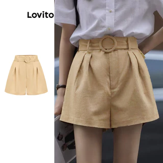 Lovito Quần short xếp li có dây kéo trơn đơn giản dành cho nữ L86ED435