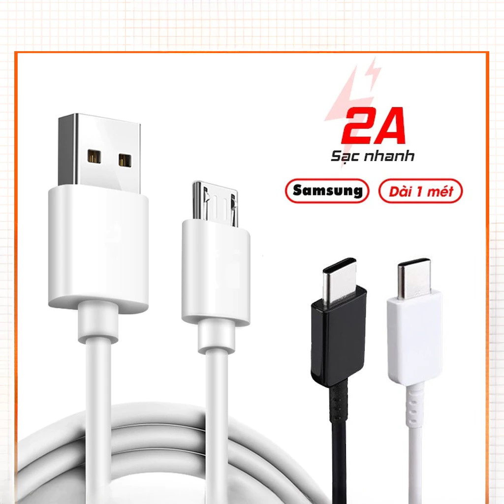 Cáp sạc USB Type C Micro sạc nhanh Samsung và Android series lỗi 1 thay thế 1 bảo hành cho 6 tháng