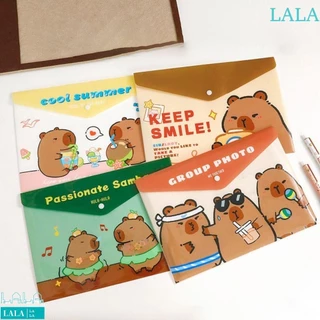 Lala 4 Cái / bộ Túi Tập Tin Capybara A4, Thư Mục Tập Tin Hoạt Hình Chống Ẩm Chống Thấm Nước, Thời Trang Đa Năng Nút Bấm Dung Tích Lớn Túi Lưu Trữ Giấy Kiểm Tra