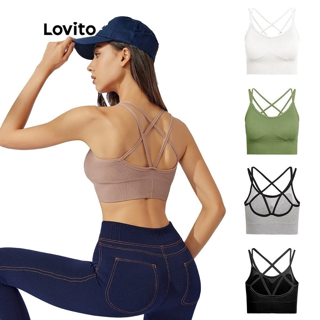 Áo Ngực Thể Thao áo bra tập yoga gym nữ Thoáng Khí Lovito L31ED004 (Khaki / Mocha Brown Olive Xám Đen)