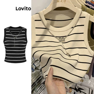 Áo ba lỗ Lovito cổ tròn không tay kẻ sọc cơ bản phong cách thường ngày cho nữ LNA07011 (Nhiều màu)