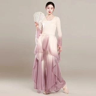 Khiêu vũ cổ điển Thanh lịch Gradient gạc Streamer Hakama Bộ đồ trang phục biểu diễn khiêu vũ Trung Quốc