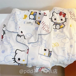 Hellokitty Bộ Đồ Ngủ Nữ Mùa Hè Mới Tay Ngắn Mỏng Sinh Viên Hoạt Hình Dễ Thương Hello Kitty Homewear Phù Hợp Với