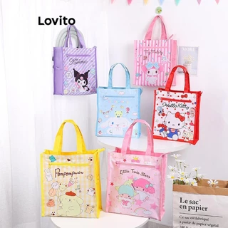 Lovito Túi lưới có dây kéo hoạt hình dễ thương Sanrio Hai lớp Kitty Top Túi tote dành cho nữ LFA29451