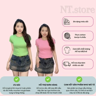 A114 Áo Thun Nữ Croptop Trơn Cổ Tròn Tay Ngắn Nhiều Màu | NT.store