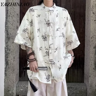 Áo Sơ Mi Nam YAZHINIAO Nút Trung Quốc Mới Cao Cấp Ins Hợp Thời Trang Drape Áo Thun