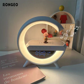 RONGEO Loa sạc không dây đa chức năng Đèn bàn Bluetooth Đồng hồ đèn khí quyển