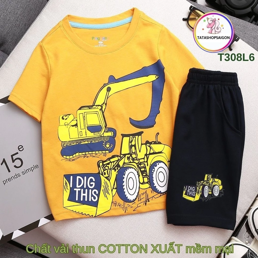 Đồ Bộ Cho Bé Trai 11-40 Kg Cotton Chính Phẩm In Hoạt Hình Hot Trend Mềm Mịn Mát  Set Quần Áo Trẻ Em 1-12 Tuổi T308