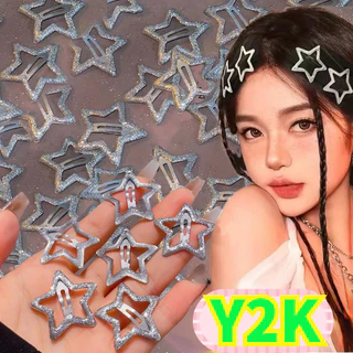 Kẹp Tóc Ngôi Sao Bạc Sáng Bóng Y2K - Kẹp Tóc Hàn Quốc, Kẹp Bên Bé - Girls Y2K Star Barrettes - Kẹp BB Snap Kim Loại Đơn Giản - Kẹp Tóc Bobby Pin Dễ Thương - Phụ Kiện Tóc