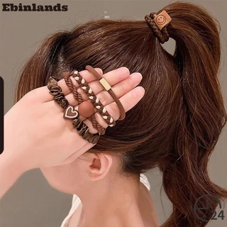 Ebinlands 5 / 10 Bộ Dây Buộc Tóc Bện, Dây Cao Su Đơn Giản, Trang Trí Trái Tim Phụ Kiện Tóc Co Giãn Scrunchie Đuôi Ngựa Giá Đỡ Bé Gái